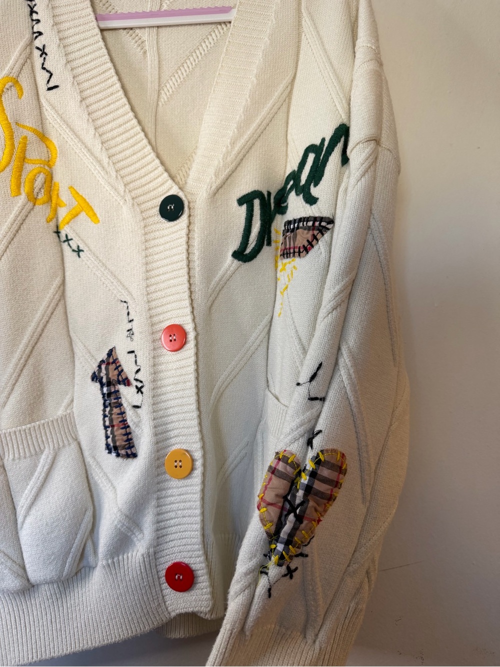 Ebossy Patchwork Embroidered Button Cardigan Sweater Size M Cottagecore - Picture 3 of 8